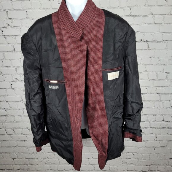 Bachrach Red 100% Wool Houndstooth 2 Button Ventless Notch Blazer Sport Coat 44 - Picture 5 of 16